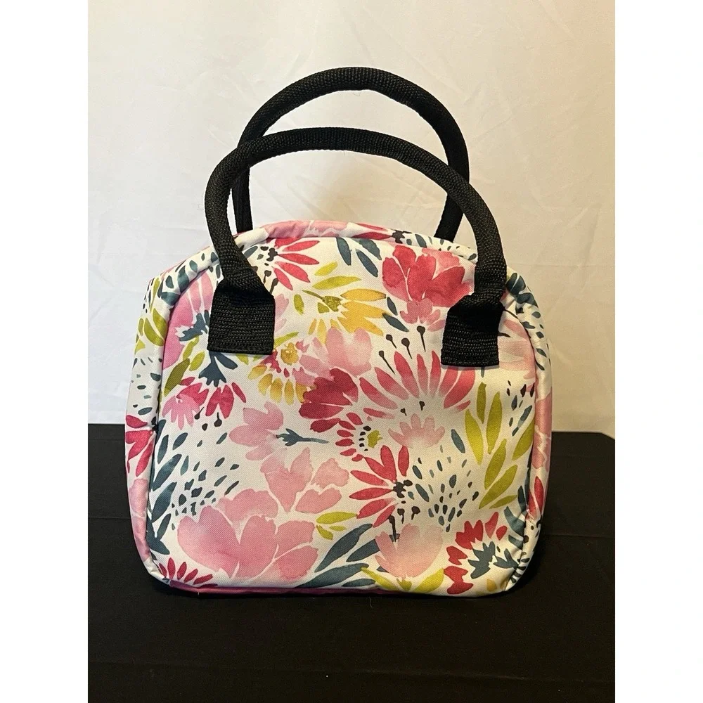 fit + fresh Insulated Lunch Bag Multicolor Pink Zip Close Outside Inside Pocket‎